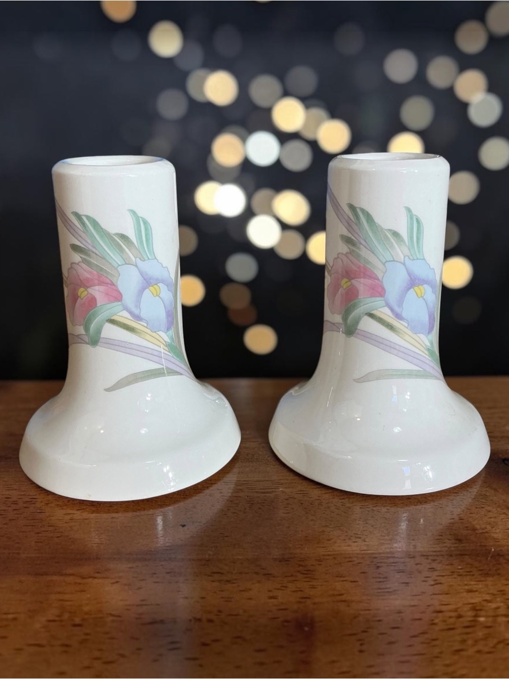 Beacon Hill Vintage Set of Porcelain Floral Candle Holders